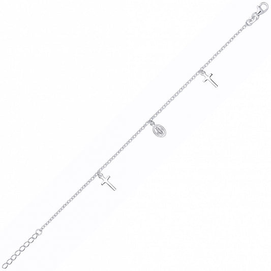 Silver  St Christopher Medallion Cross Pendant Religious Bracelet - GVB605
