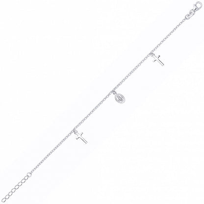 Silver  St Christopher Medallion Cross Pendant Religious Bracelet - GVB605