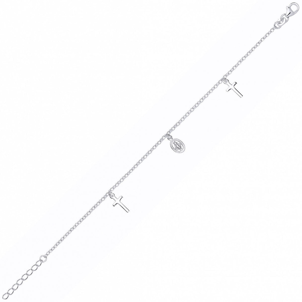 Silver  St Christopher Medallion Cross Religious Bracelet 6.5+1" - GVB605