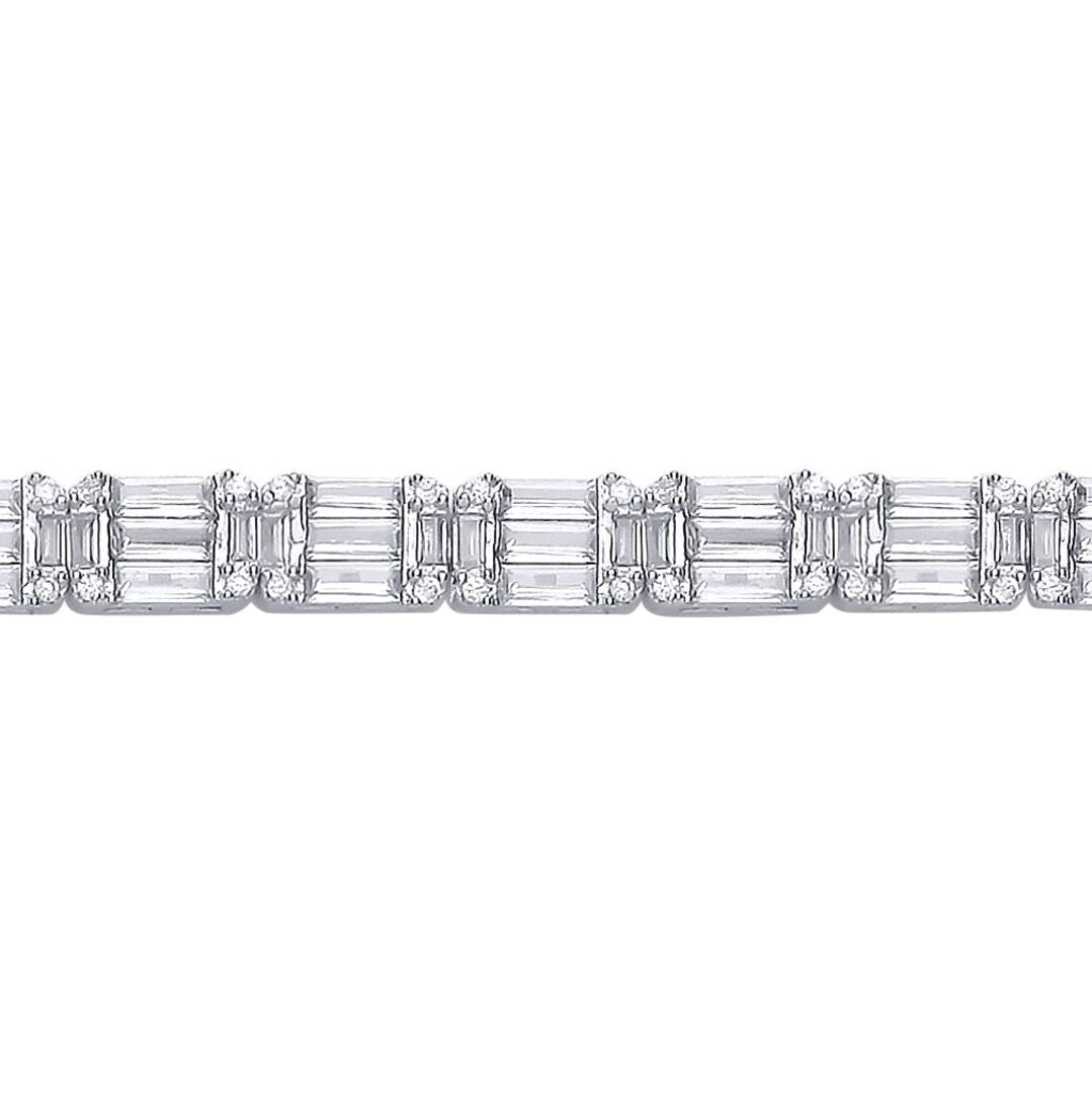 Silver  Baguette CZ Art Deco Penta Cluster Tennis Bracelet - GVB607
