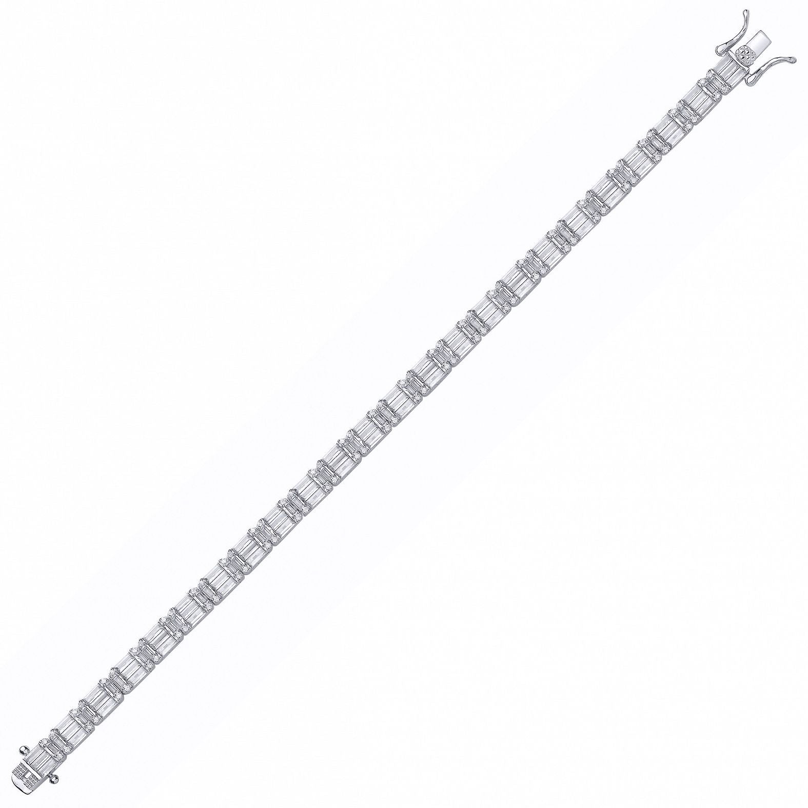 Silver  Baguette CZ Art Deco Penta Cluster Tennis Bracelet - GVB607