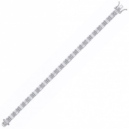 Silver  Baguette CZ Art Deco Penta Cluster Tennis Bracelet - GVB607