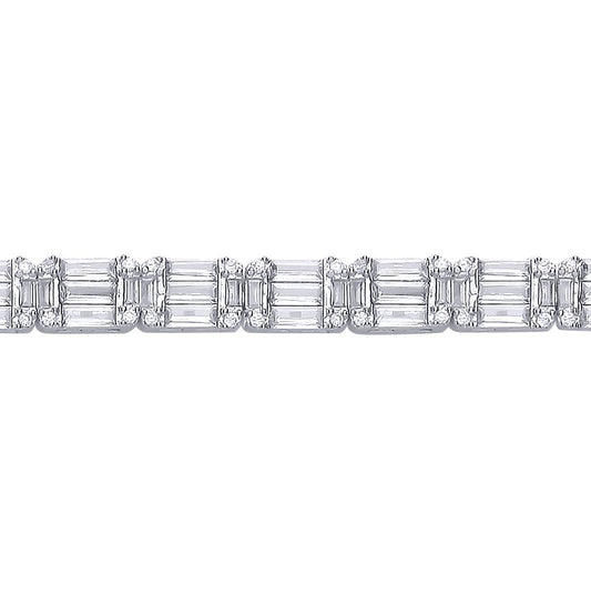 Silver  Baguette CZ Art Deco Penta Cluster Tennis Bracelet - GVB607