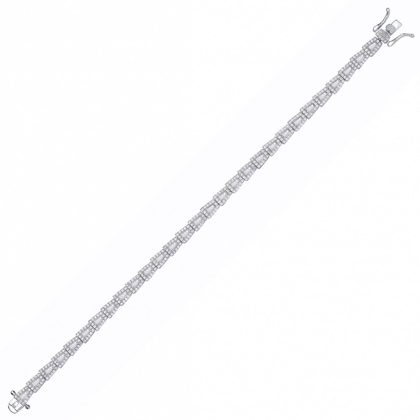 Silver  Baguette CZ Art Deco Trapezium Halo Tennis Bracelet - GVB608