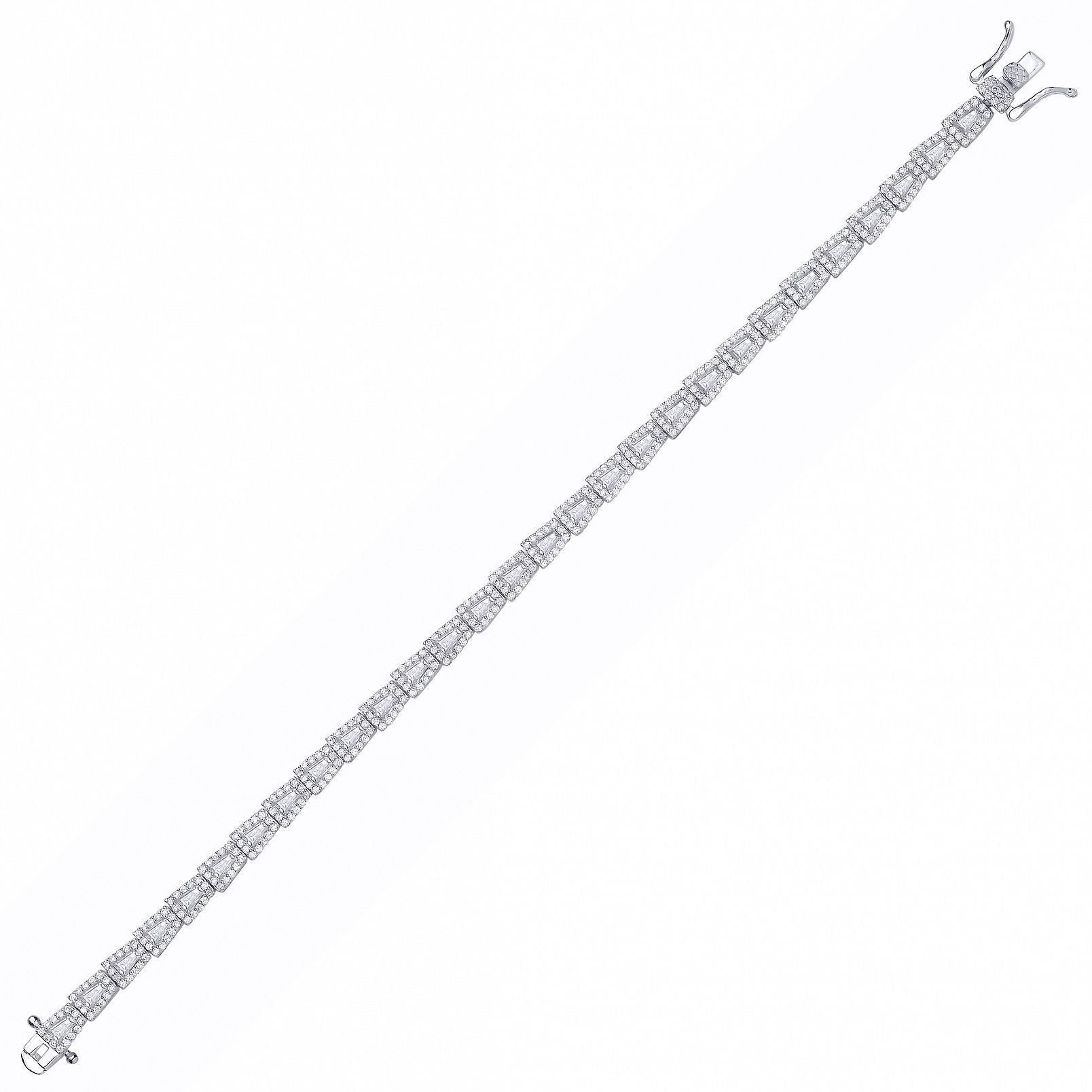 Silver  Baguette CZ Art Deco Trapezium Halo Tennis Bracelet - GVB608