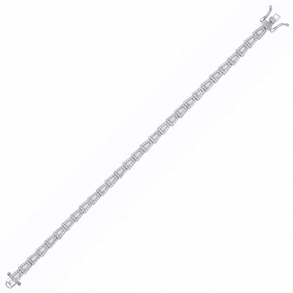 Silver  Baguette CZ Art Deco Trapezium Halo Tennis Bracelet - GVB608
