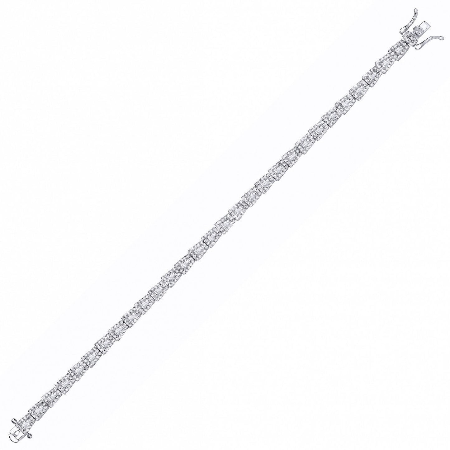 Silver  Baguette CZ Art Deco Trapezium Halo Tennis Bracelet - GVB608