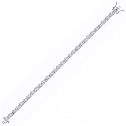 Silver  Baguette CZ Art Deco Trapezium Halo Tennis Bracelet - GVB608