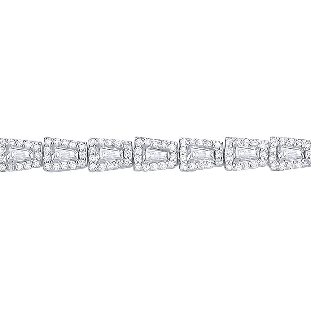 Silver  Baguette CZ Art Deco Trapezium Halo Tennis Bracelet - GVB608