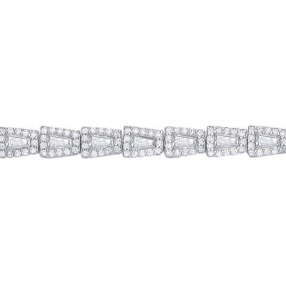 Silver  Baguette CZ Art Deco Trapezium Halo Tennis Bracelet - GVB608