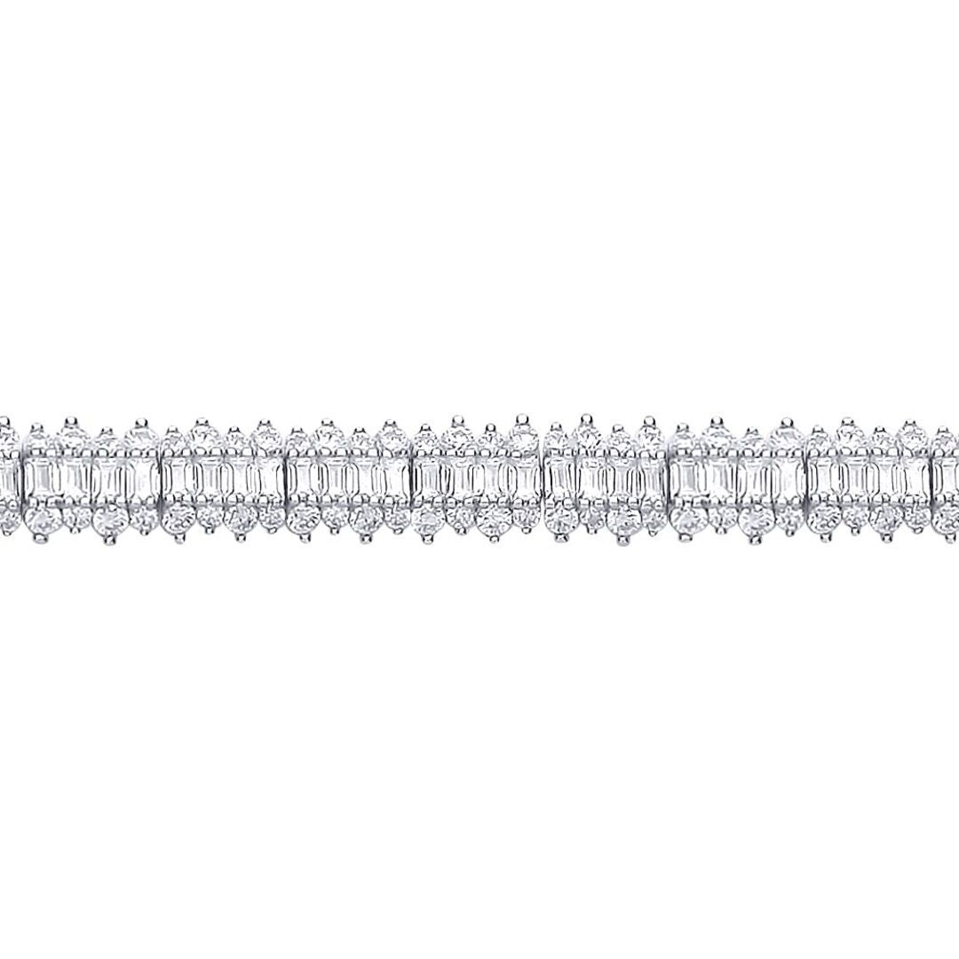 Silver  Baguette CZ Fizzy Row Tennis Bracelet - GVB609