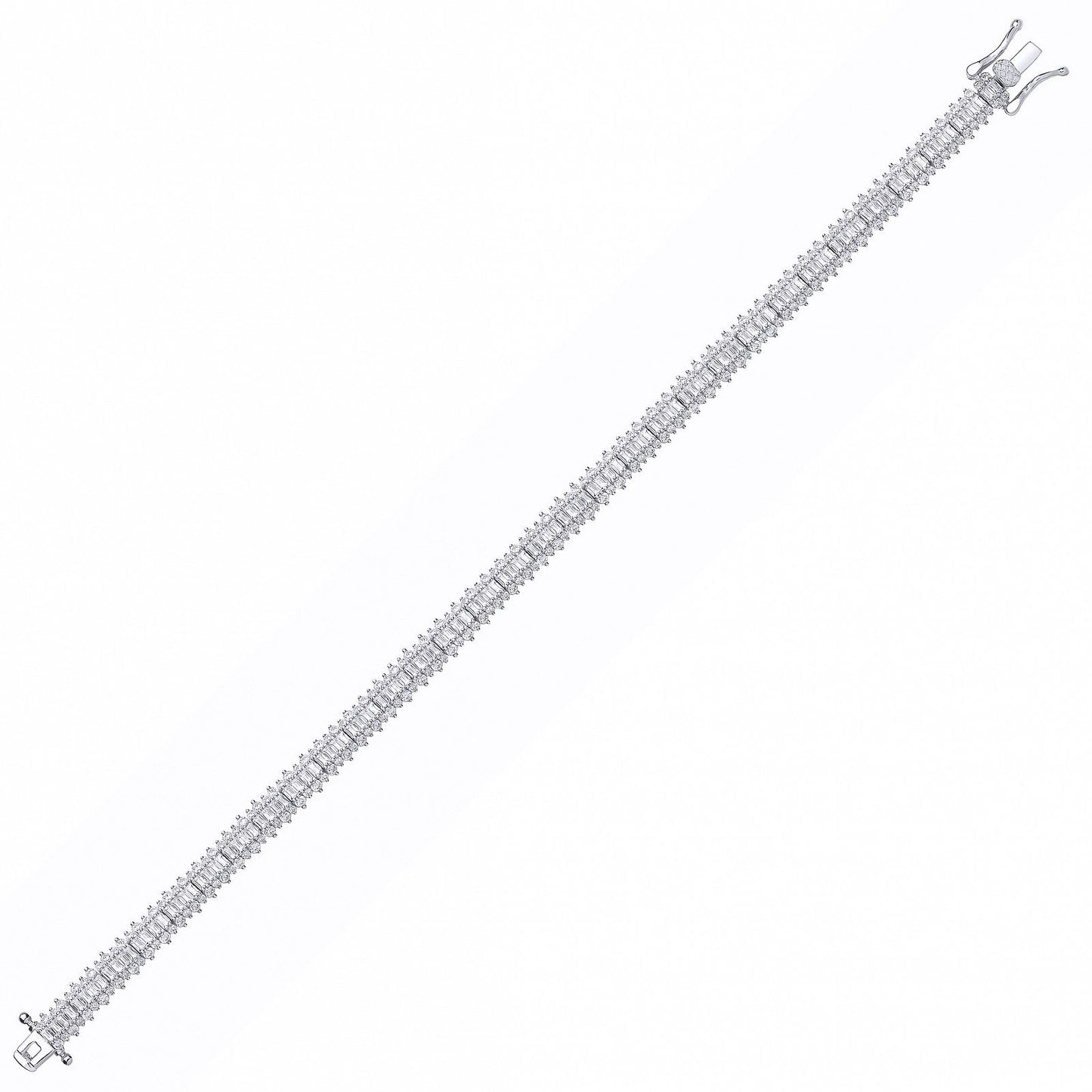 Silver  Baguette CZ Fizzy Row Tennis Bracelet - GVB609