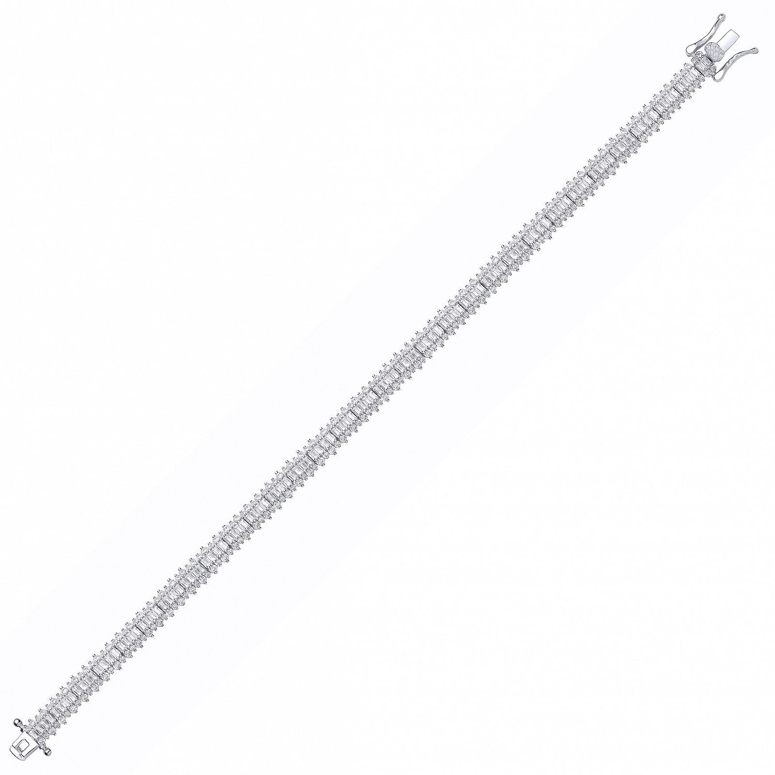 Silver  Baguette CZ Fizzy Row Tennis Bracelet - GVB609