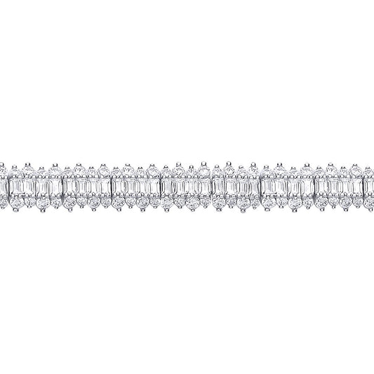 Silver  Baguette CZ Fizzy Row Tennis Bracelet - GVB609
