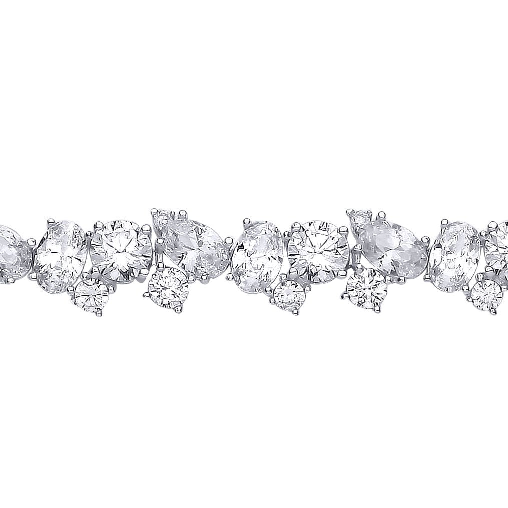 Silver  Oval CZ Messy Dazzling Cluster Tennis Bracelet - GVB611