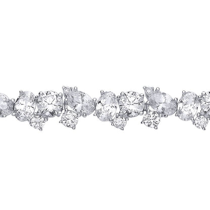 Silver  Oval CZ Messy Dazzling Cluster Tennis Bracelet - GVB611