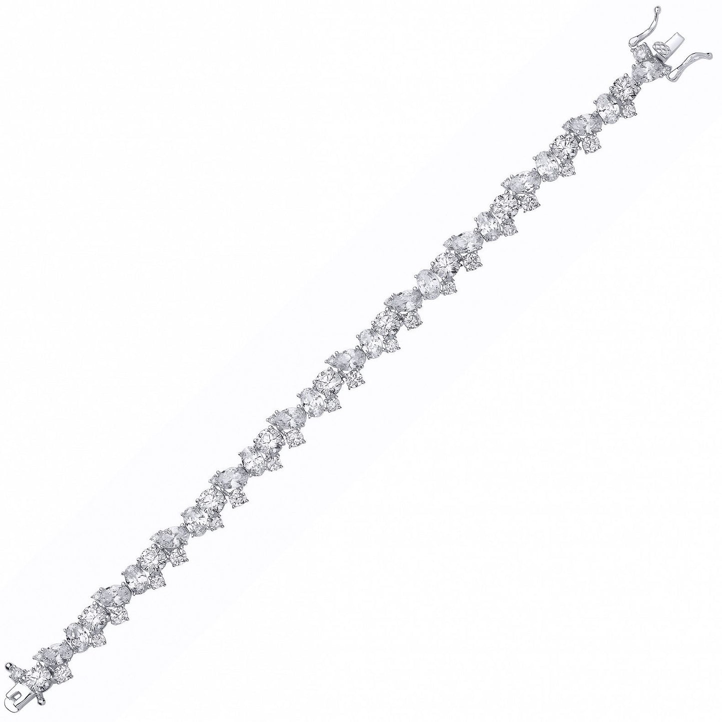 Silver  Oval CZ Messy Dazzling Cluster Tennis Bracelet - GVB611