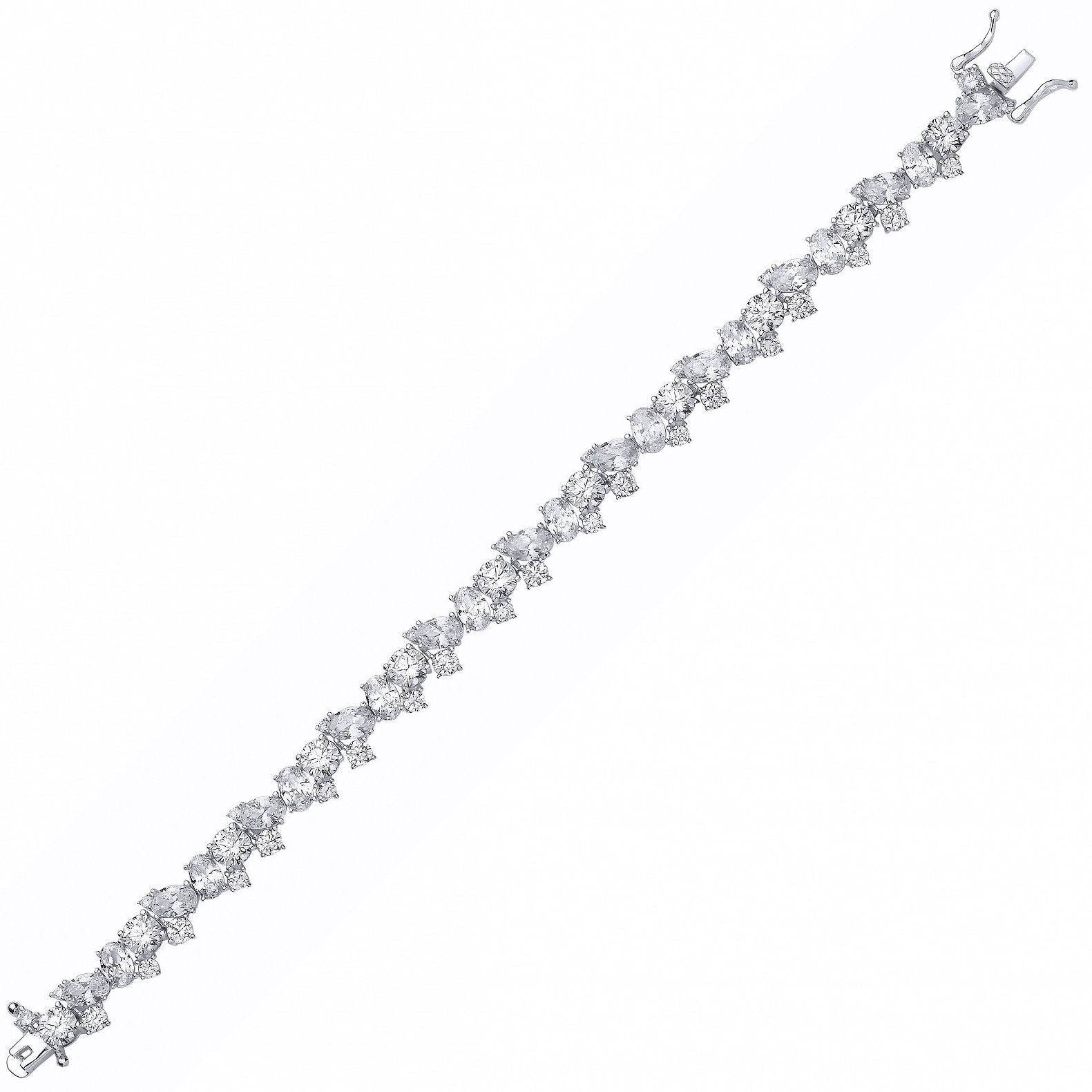 Silver  Oval CZ Messy Dazzling Cluster Tennis Bracelet - GVB611