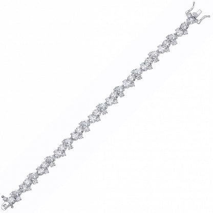 Silver  Oval CZ Messy Dazzling Cluster Tennis Bracelet - GVB611