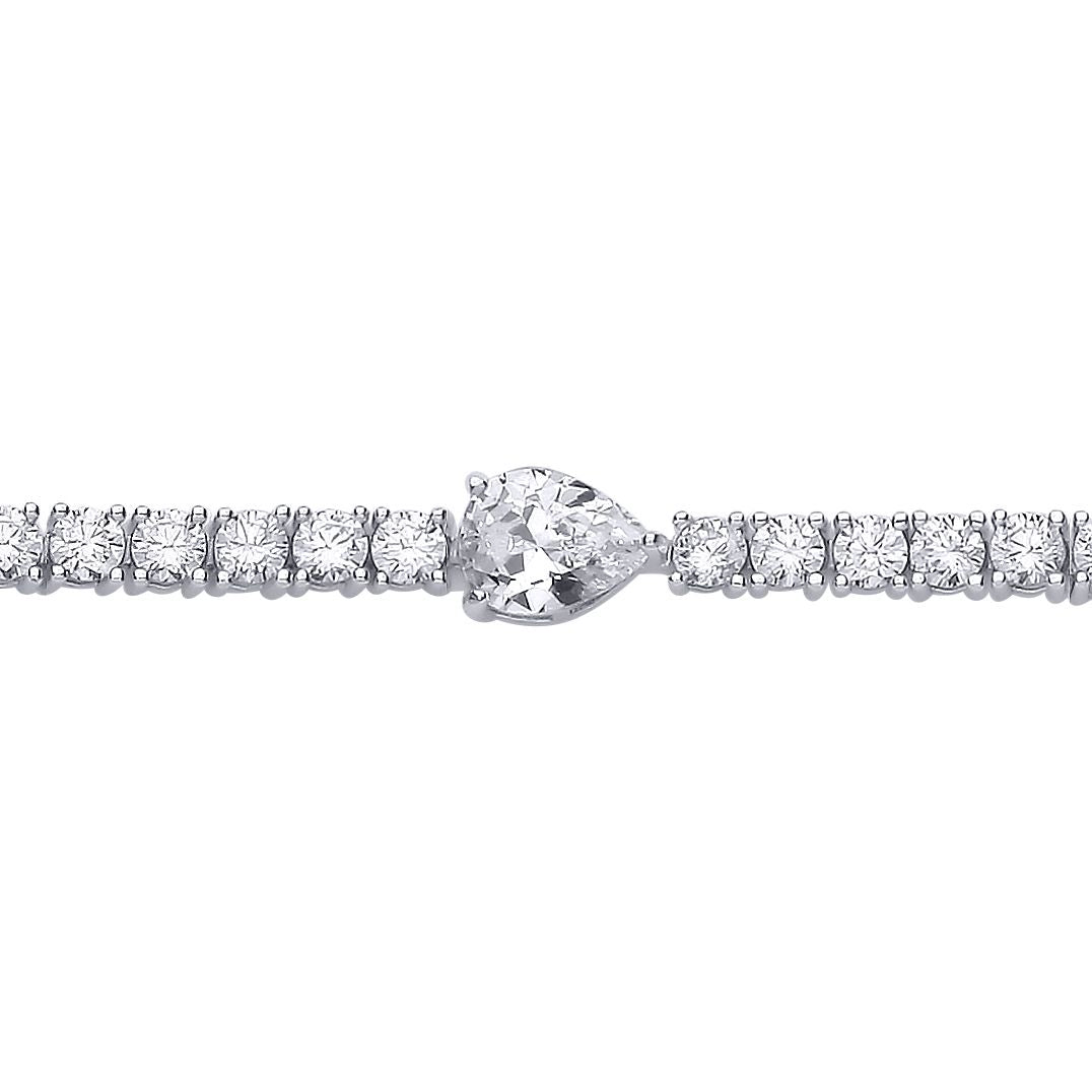 Silver  Pear CZ Solitaire Centrepiece Tennis Bracelet - GVB612