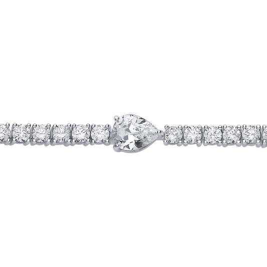 Silver  Pear CZ Solitaire Centrepiece Tennis Bracelet - GVB612