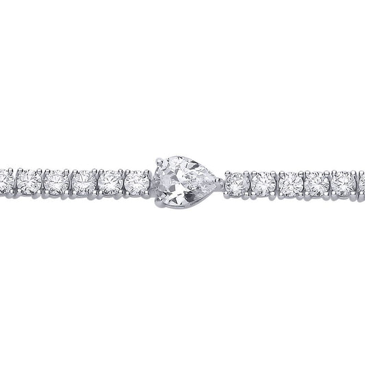 Silver Pear CZ Solitaire Centrepiece Tennis Bracelet - GVB612