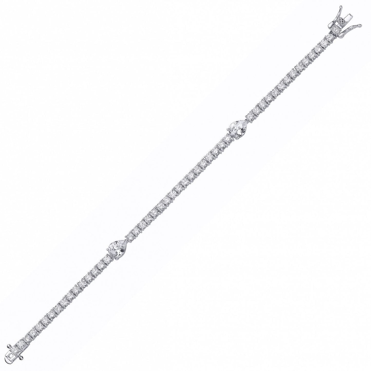 Silver  Pear CZ Solitaire Centrepiece Tennis Bracelet - GVB612