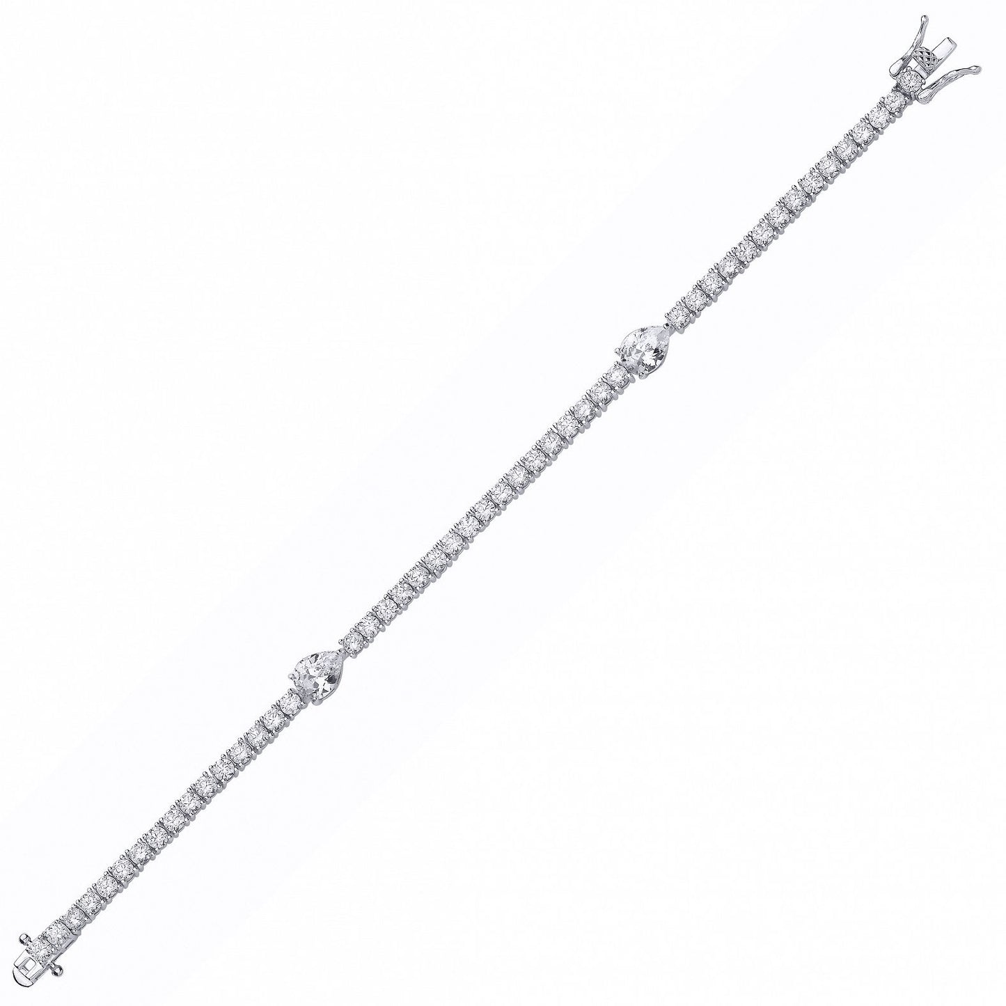 Silver  Pear CZ Solitaire Centrepiece Tennis Bracelet - GVB612