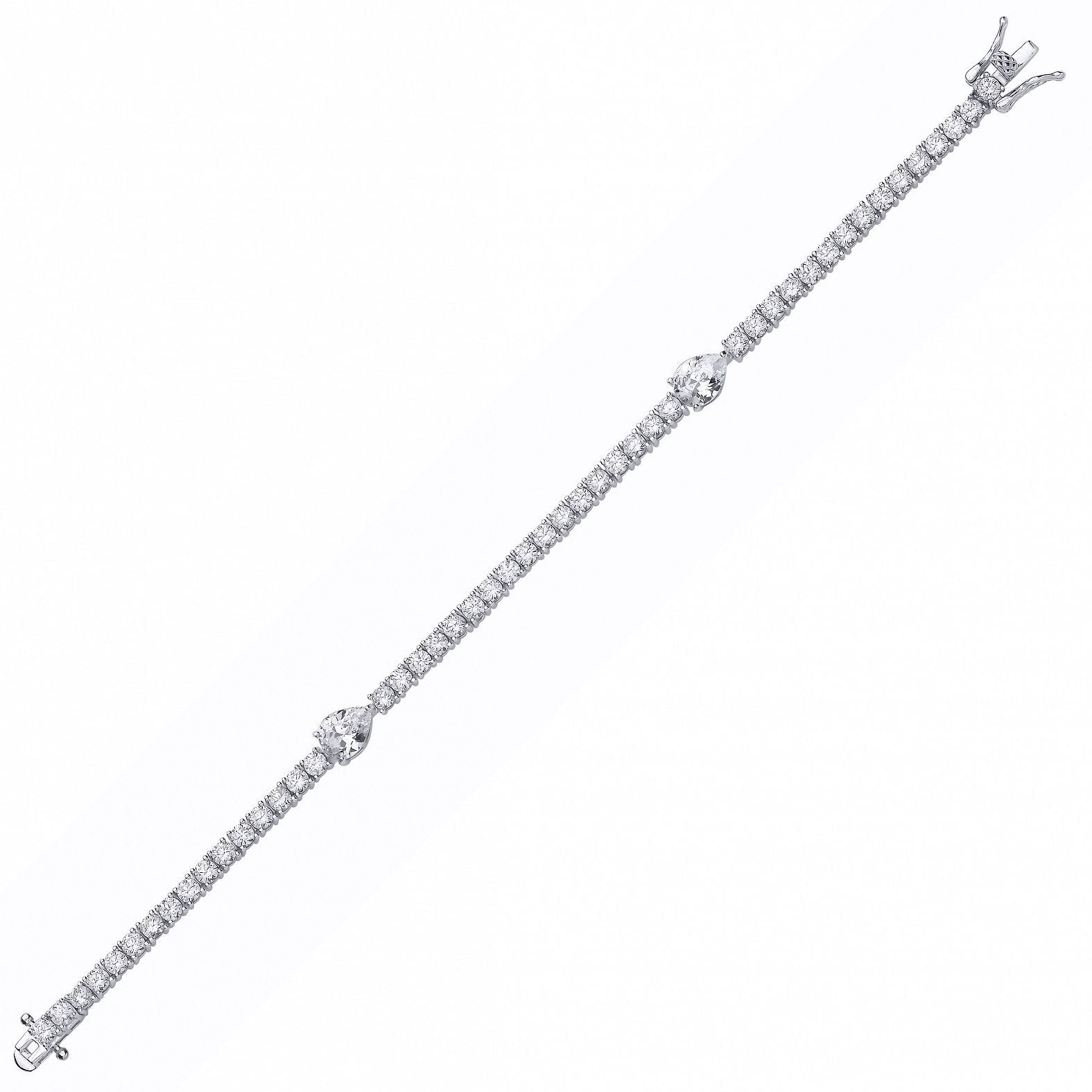 Silver  Pear CZ Solitaire Centrepiece Tennis Bracelet - GVB612