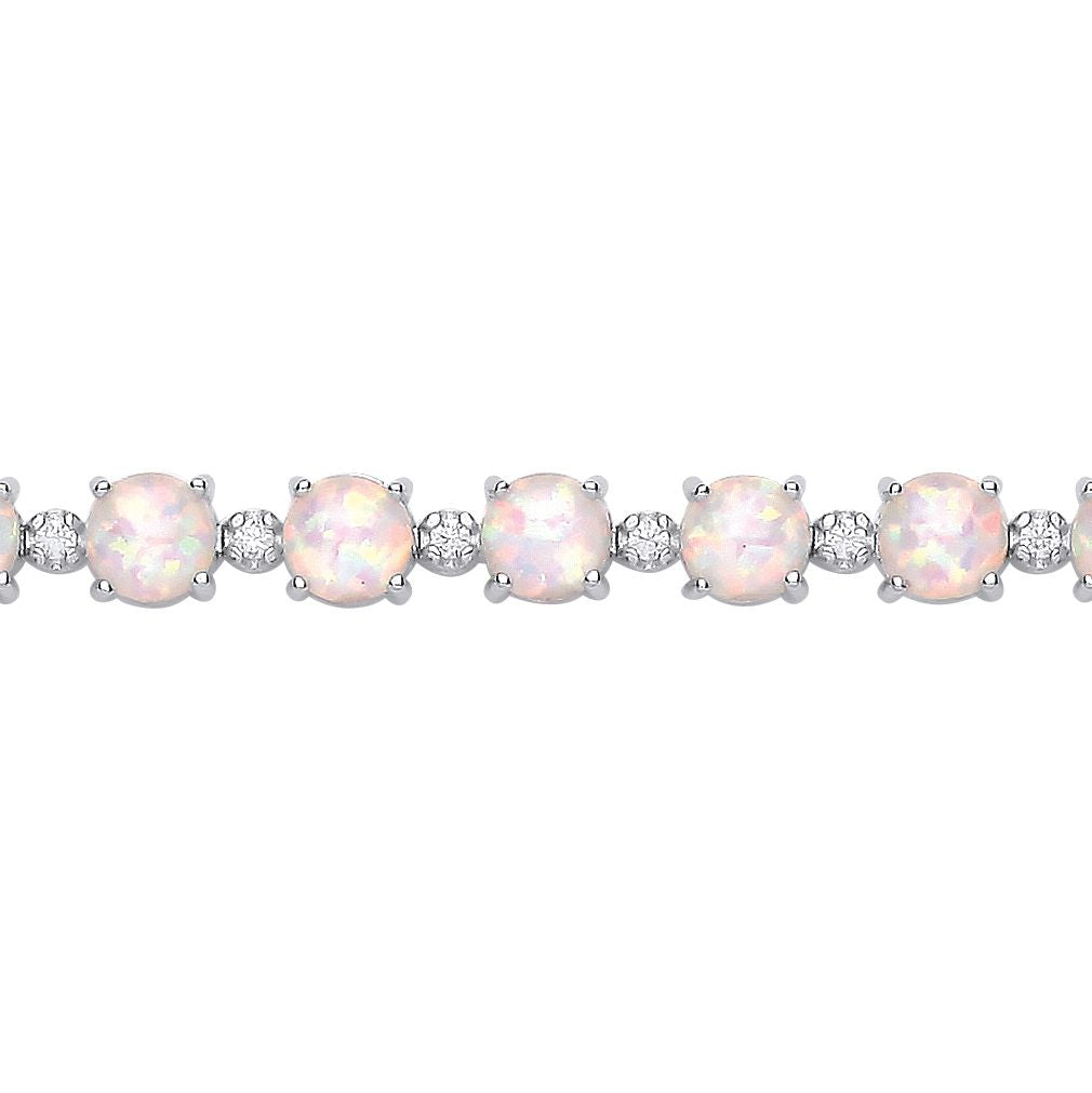Silver  Rainbow Opal CZ Lil n Large Alternating Tennis Bracelet - GVB613