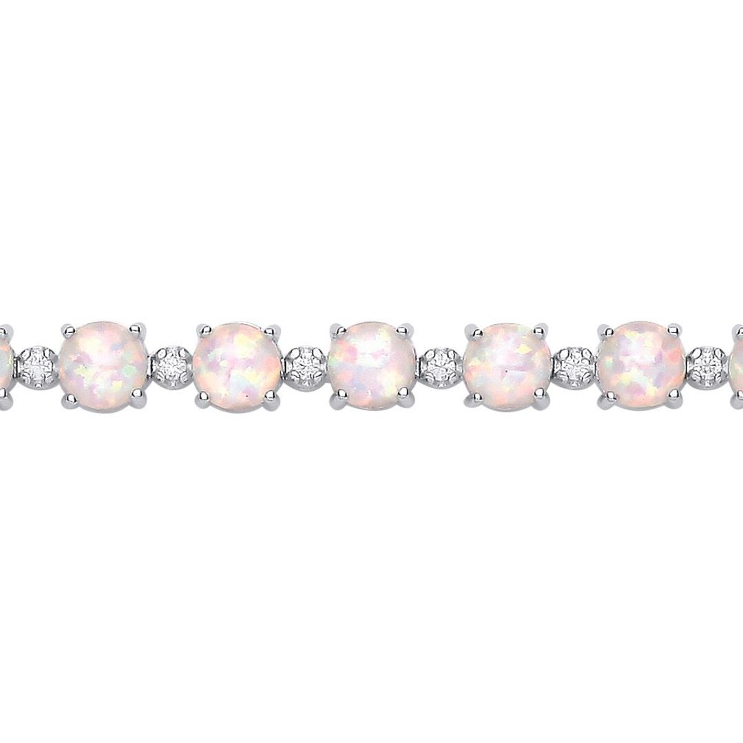 Silver  Rainbow Opal CZ Lil n Large Alternating Tennis Bracelet - GVB613