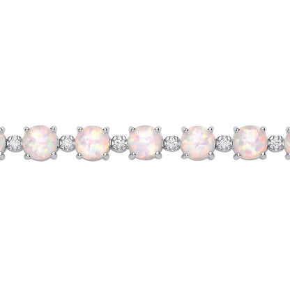 Silver  Rainbow Opal CZ Lil n Large Alternating Tennis Bracelet - GVB613