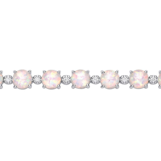 Silver  Rainbow Opal CZ Lil n Large Alternating Tennis Bracelet - GVB613