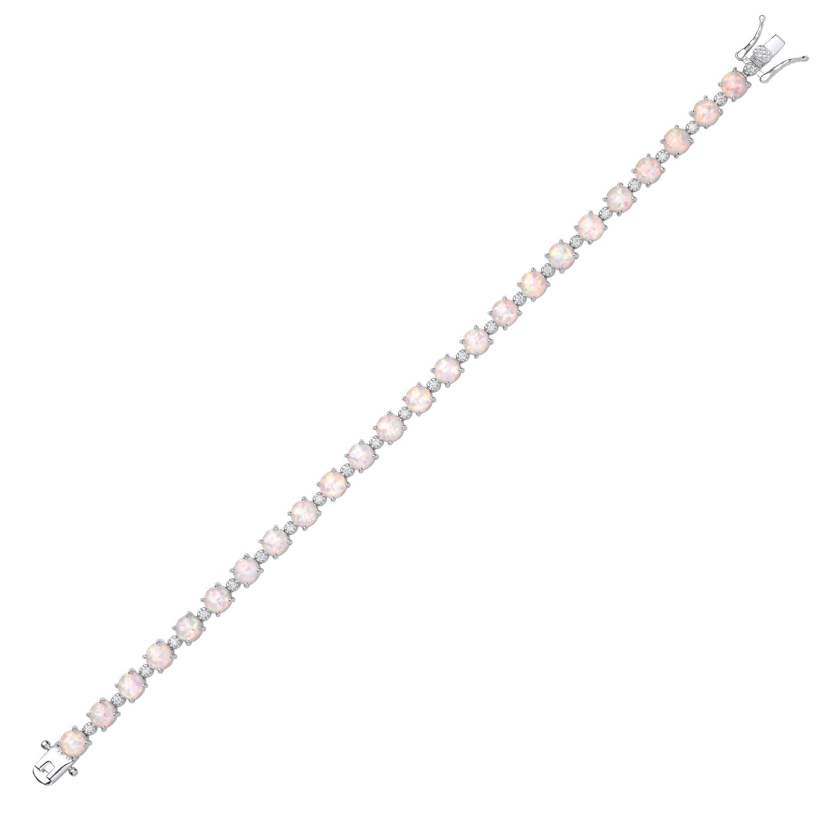 Silver  Rainbow Opal CZ Lil n Large Alternating Tennis Bracelet - GVB613