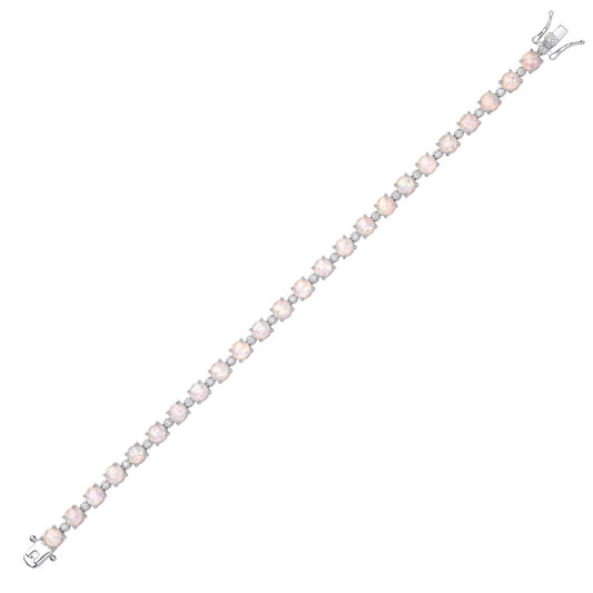 Silver  Rainbow Opal CZ Lil n Large Alternating Tennis Bracelet - GVB613
