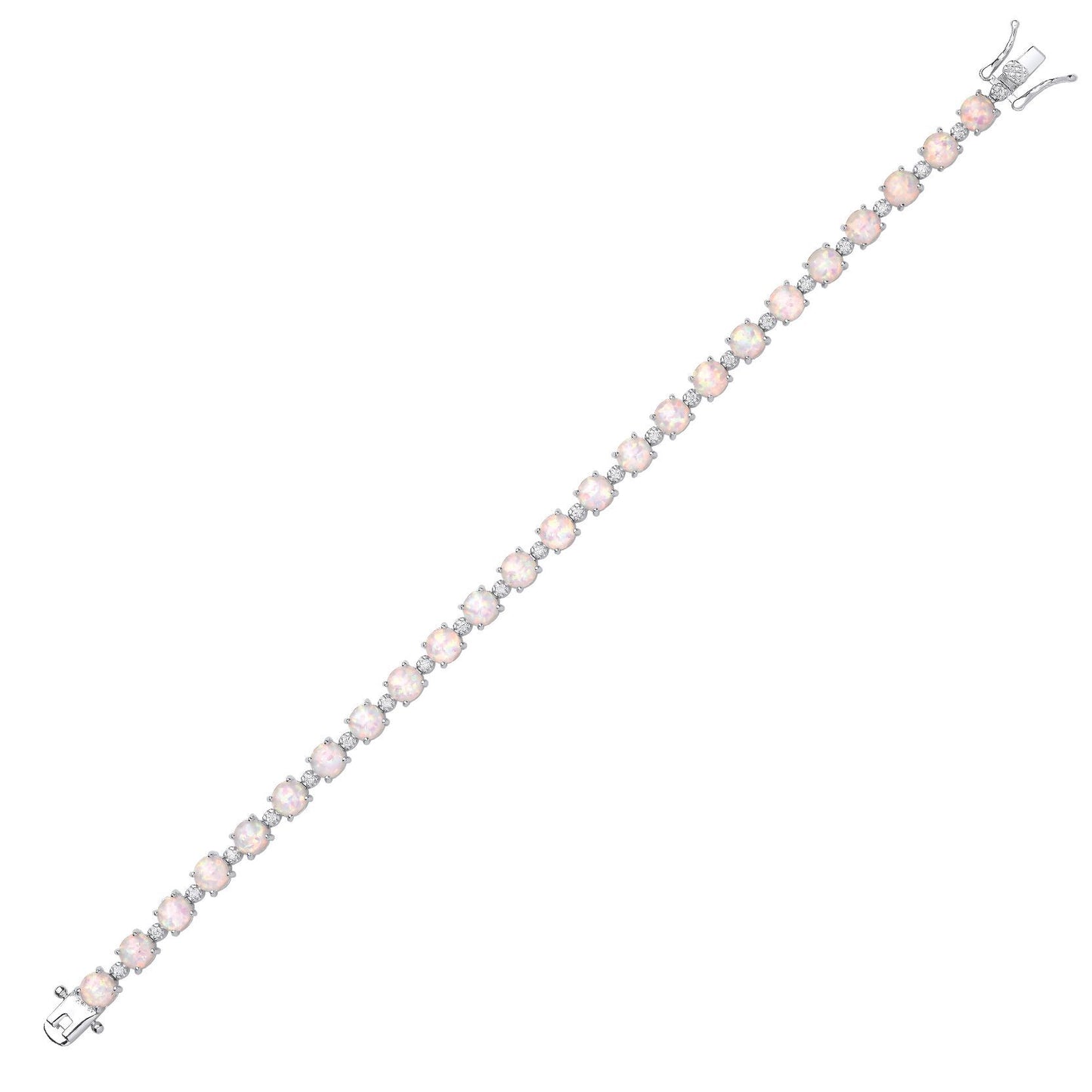 Silver  Rainbow Opal CZ Lil n Large Alternating Tennis Bracelet - GVB613