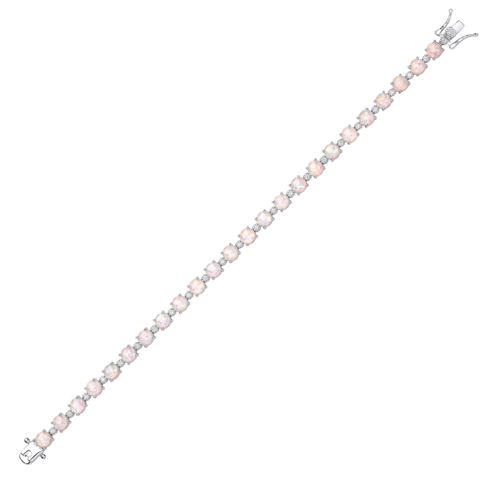 Silver  Rainbow Opal CZ Lil n Large Alternating Tennis Bracelet - GVB613