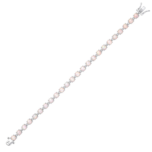 Silver  Rainbow Opal CZ Lil n Large Alternating Tennis Bracelet - GVB613