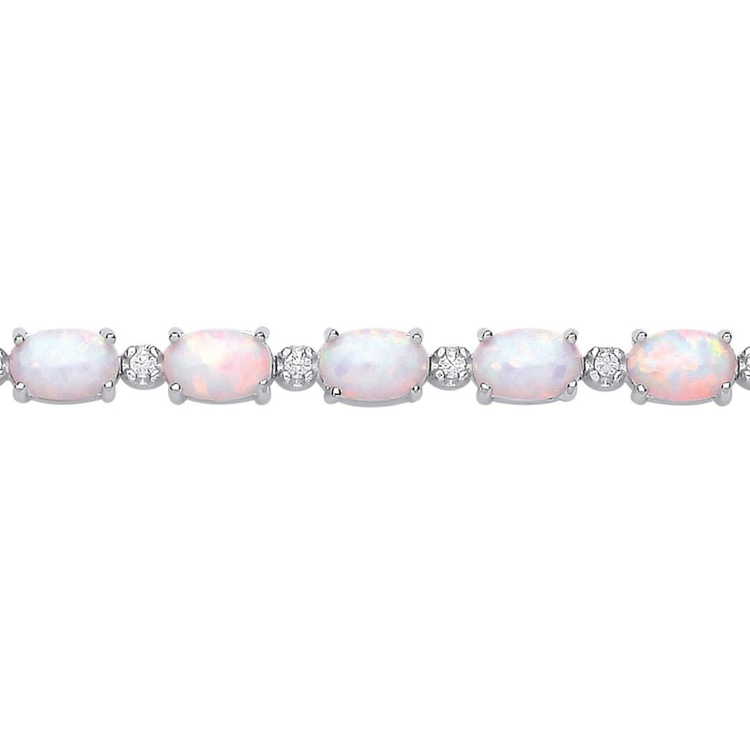 Silver  Rainbow Oval Opal CZ Lil Large Alternating Tennis Bracelet - GVB614