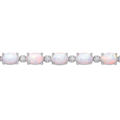 Silver  Rainbow Oval Opal CZ Lil Large Alternating Tennis Bracelet - GVB614