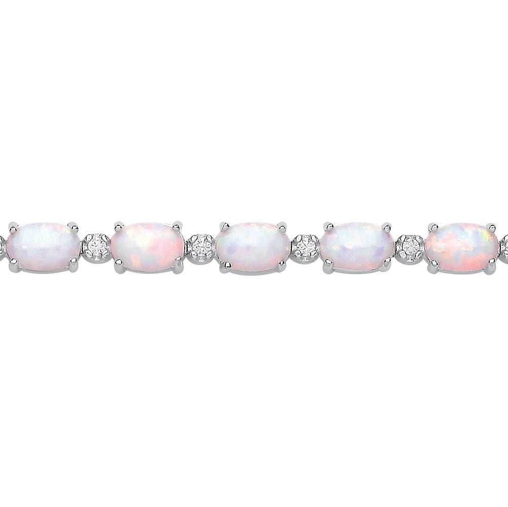 Silver  Rainbow Oval Opal CZ Lil Large Alternating Tennis Bracelet - GVB614