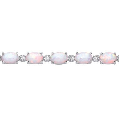 Silver  Rainbow Oval Opal CZ Lil Large Alternating Tennis Bracelet - GVB614