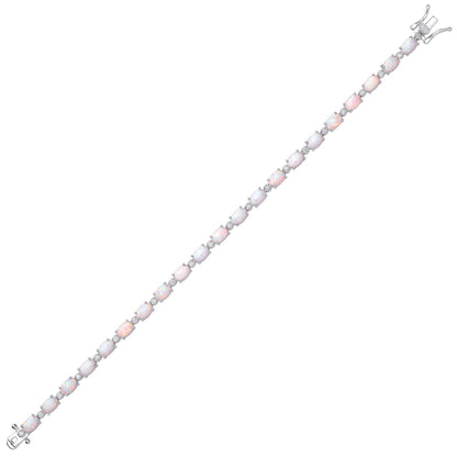 Silver  Rainbow Oval Opal CZ Lil Large Alternating Tennis Bracelet - GVB614