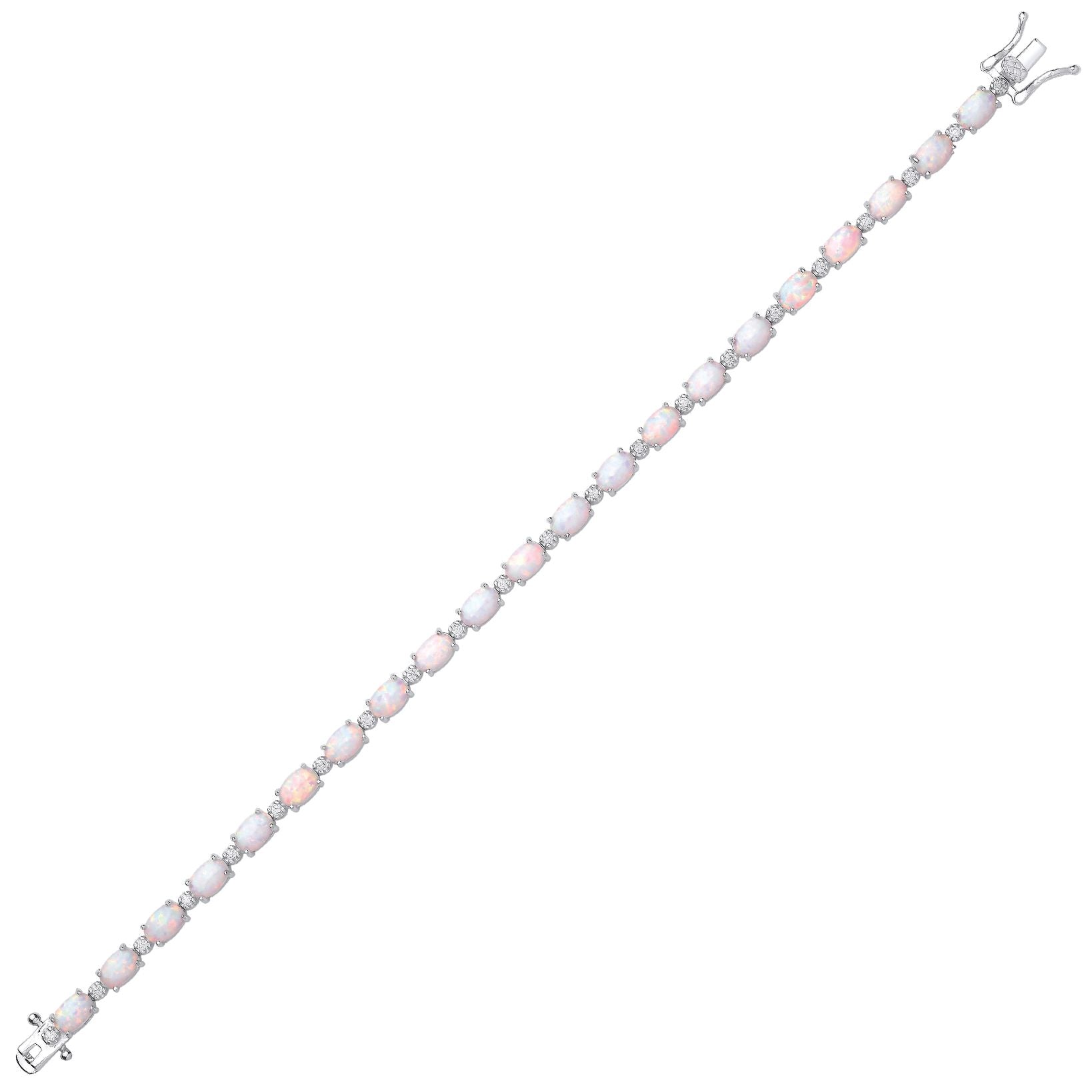 Silver  Rainbow Oval Opal CZ Lil Large Alternating Tennis Bracelet - GVB614