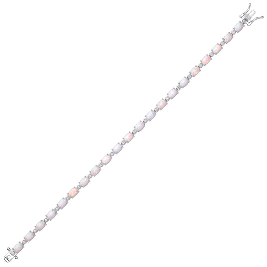 Silver  Rainbow Oval Opal CZ Lil Large Alternating Tennis Bracelet - GVB614