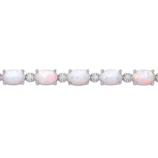 Silver  Rainbow Oval Opal CZ Lil Large Alternating Tennis Bracelet - GVB614
