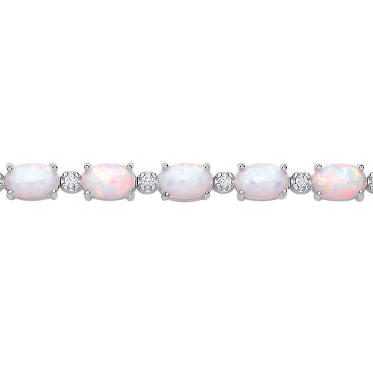 Silver  Rainbow Oval Opal CZ Lil Large Alternating Tennis Bracelet - GVB614