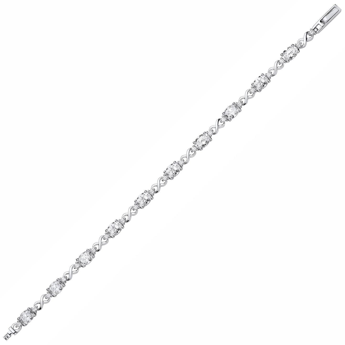Silver  Oval CZ Infinity Kisses Ribbon Twist Tennis Bracelet - GVB617
