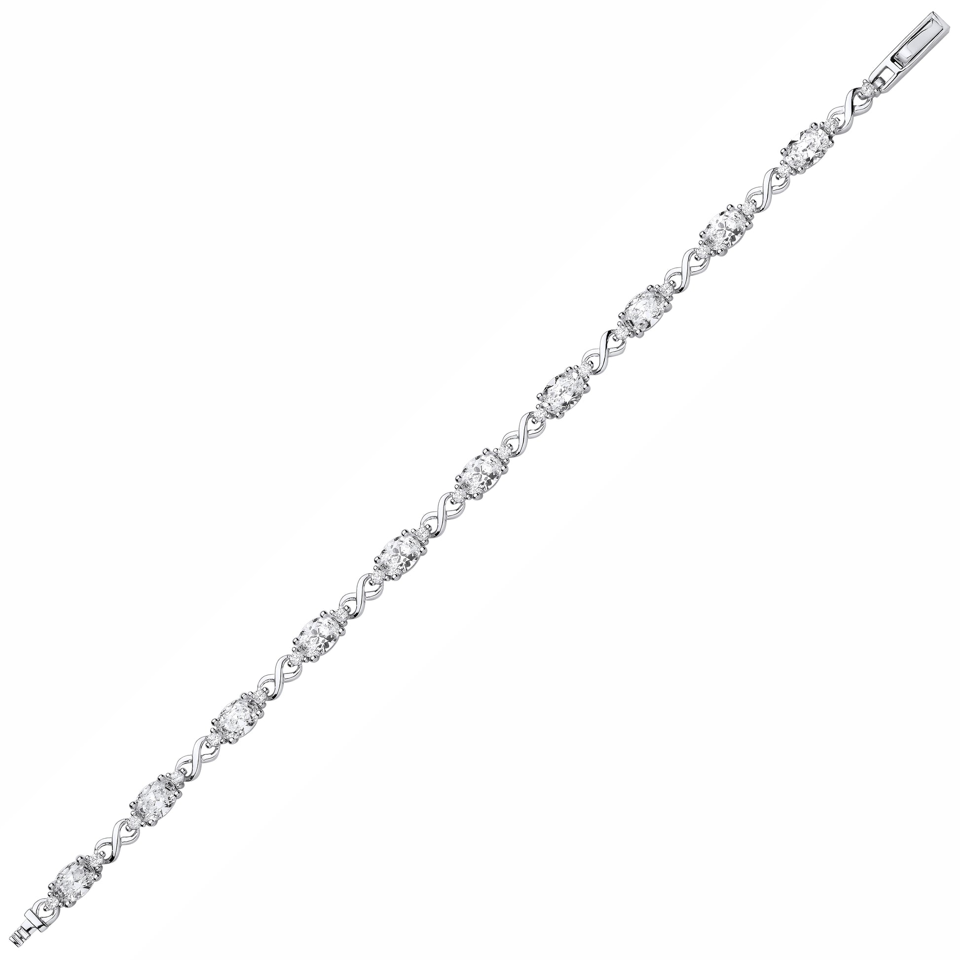 Silver  Oval CZ Infinity Kisses Ribbon Twist Tennis Bracelet - GVB617