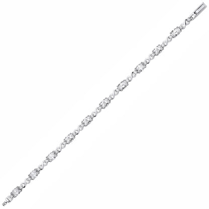 Silver  Oval CZ Infinity Kisses Ribbon Twist Tennis Bracelet - GVB617